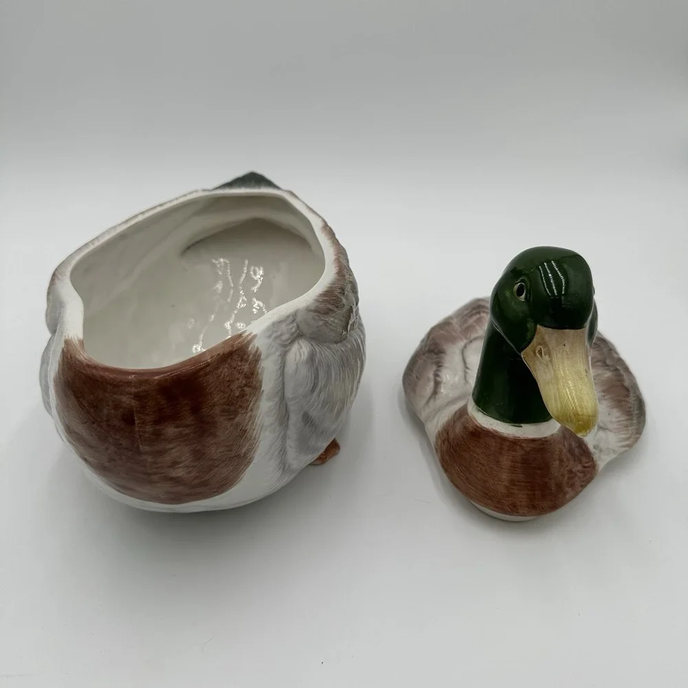 Vintage Handpainted Otagiri Mallard Duck Covered Serving Dish 12" - Picture 6 of 9
